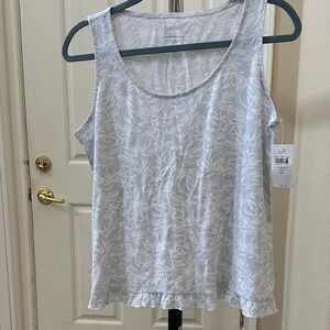 J. Jill White and Light Blue Leaf Print Pajama Tank